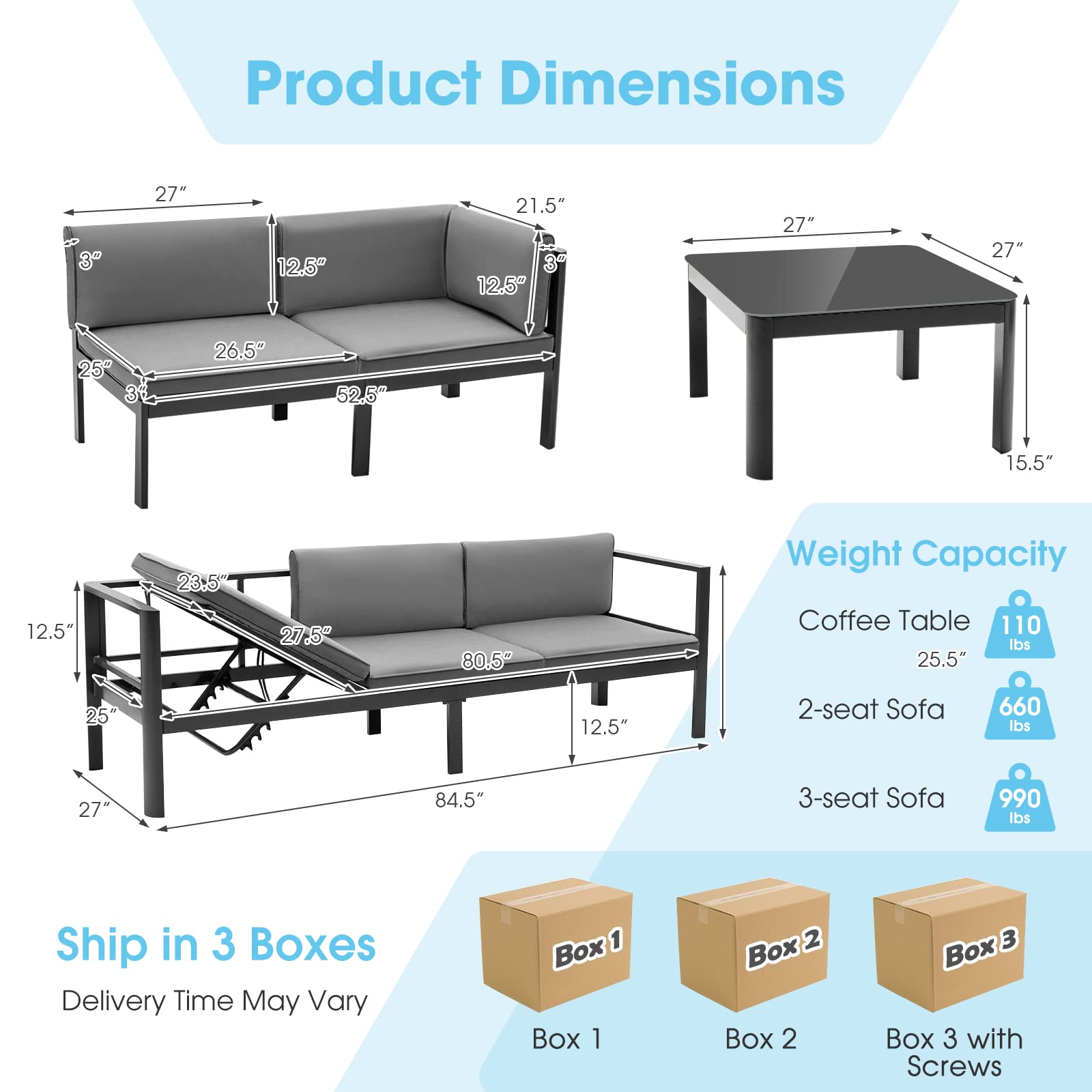 Giantex 3 Pieces Aluminum Patio Furniture Set