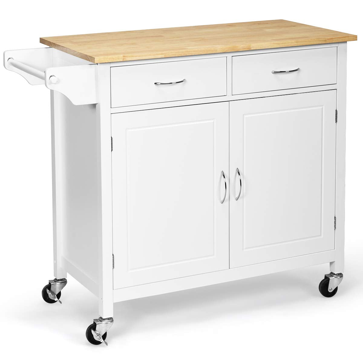 Giantex Kitchen Island, Rolling Kitchen Cart, Wood Counter Top, Bar Dining Room Organizer Furniture, White