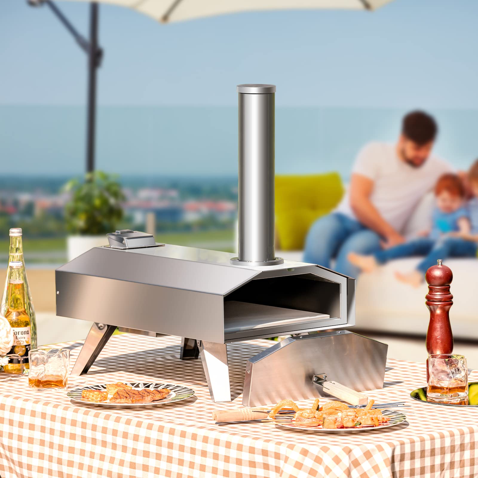 Giantex Outdoor Pizza Oven with 12'' Pizza Stone, Foldable Legs, Portable Stainless Steel Steel Pizza Maker for Outside