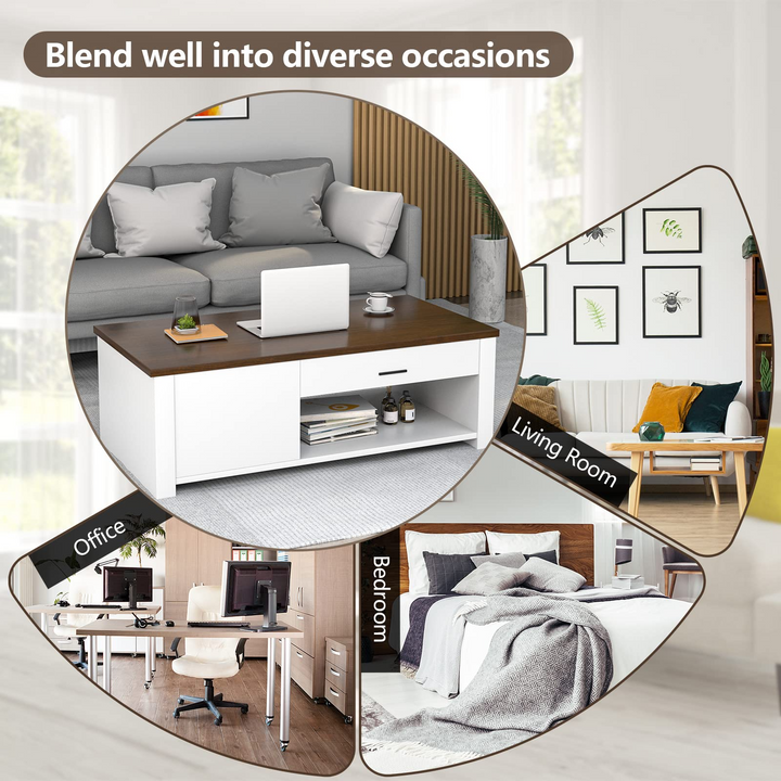 Modern Couch Table with Front & Back Drawers & Compartments, 47.2"x23.6"x16.1"