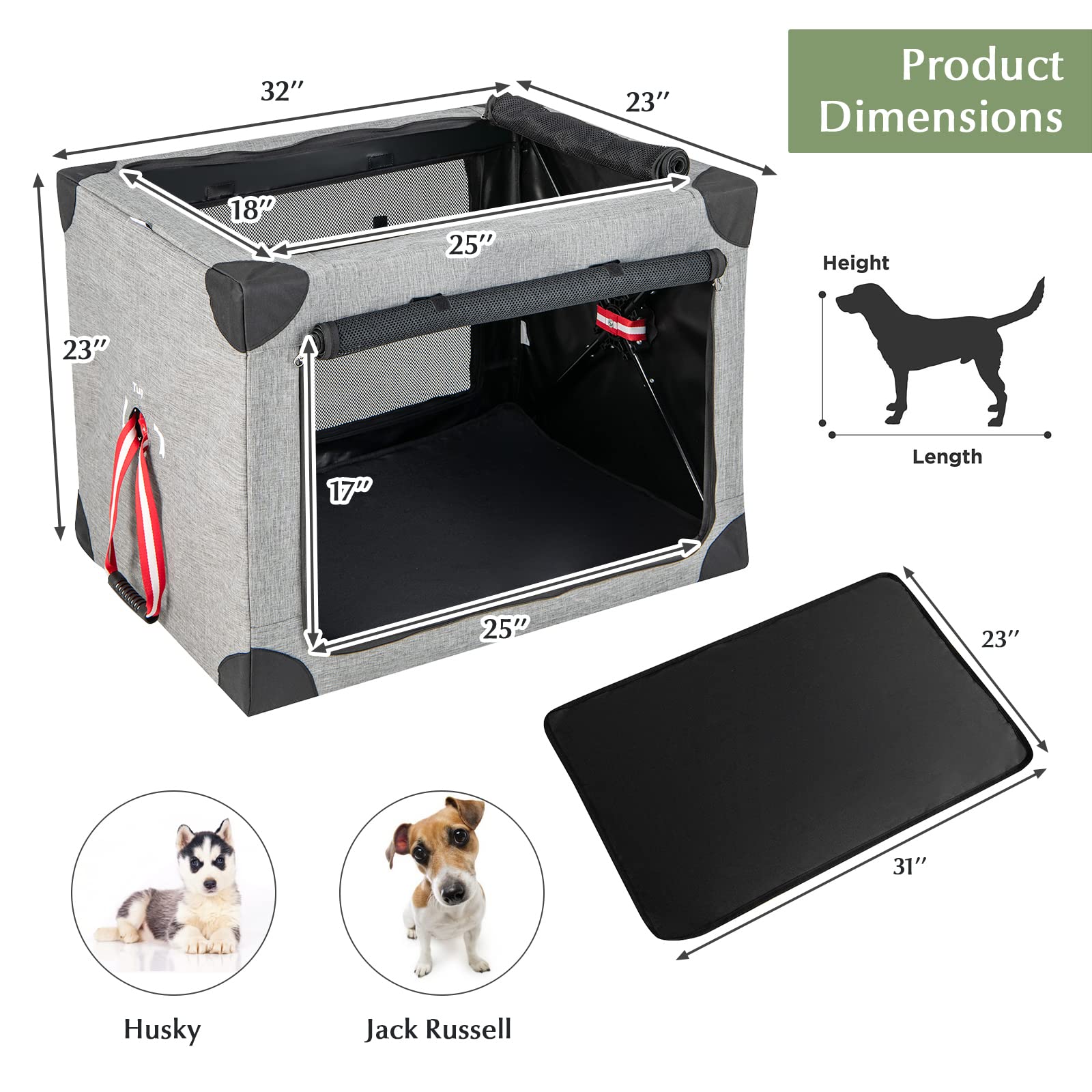 Giantex Folding Dog Soft Crate - Collapsible Pet Carry Case with 3 Mesh Doors