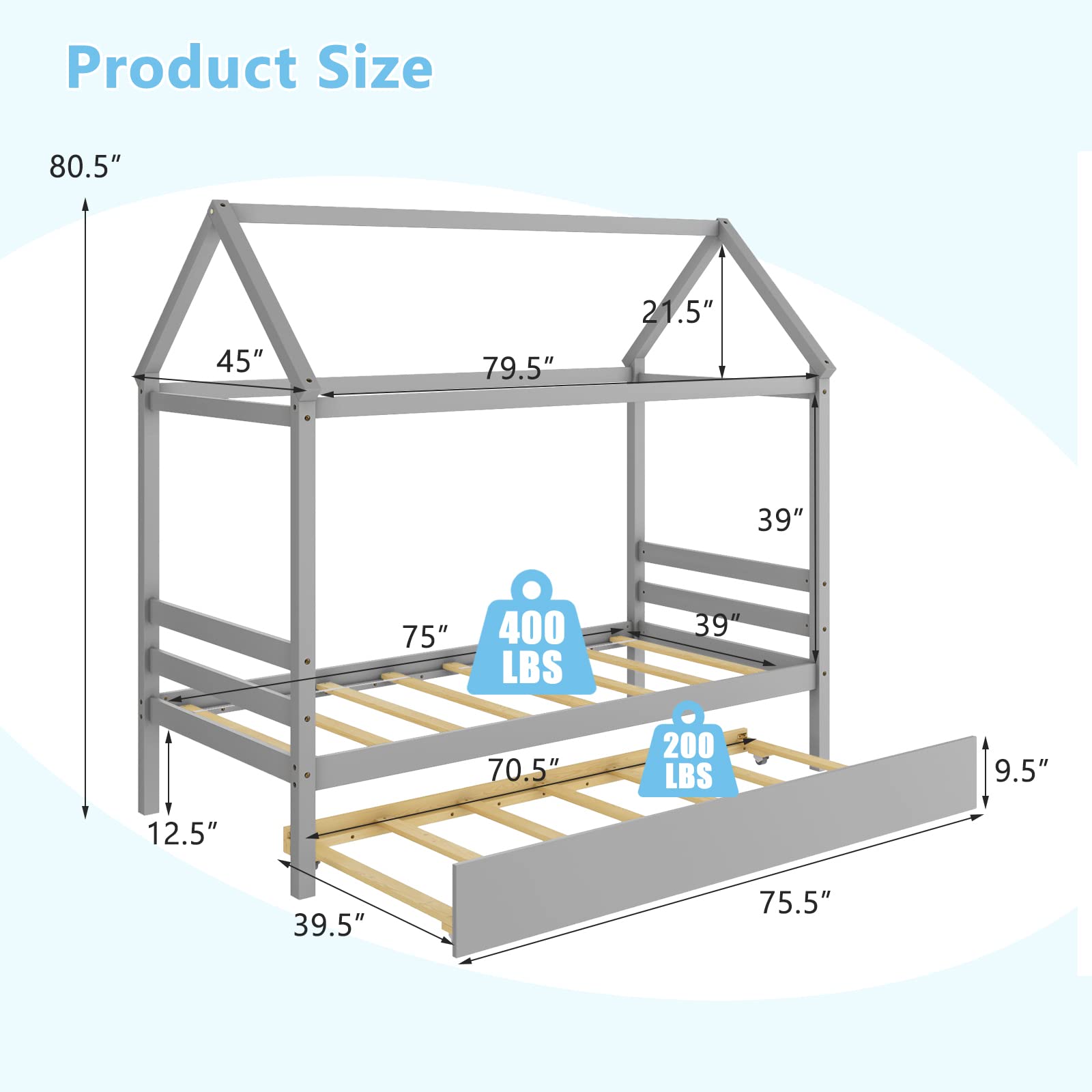 Giantex House Bed with Trundle, Solid Wood Twin Size Daybed for Girls & Boys