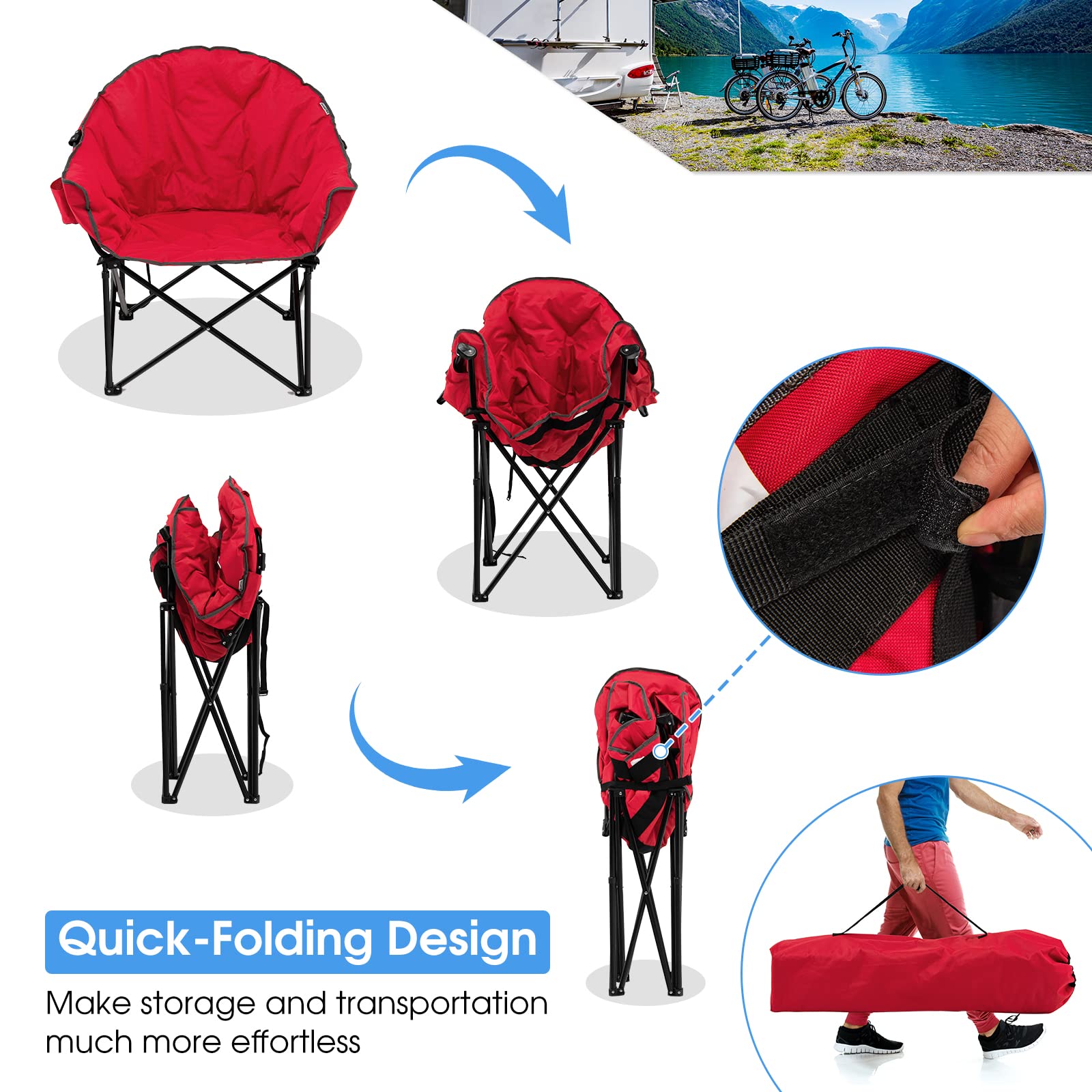 Giantex Portable Camping Chair, Lawn Chair, Outdoor Folding Chair with Cup Holder, Soft Seat