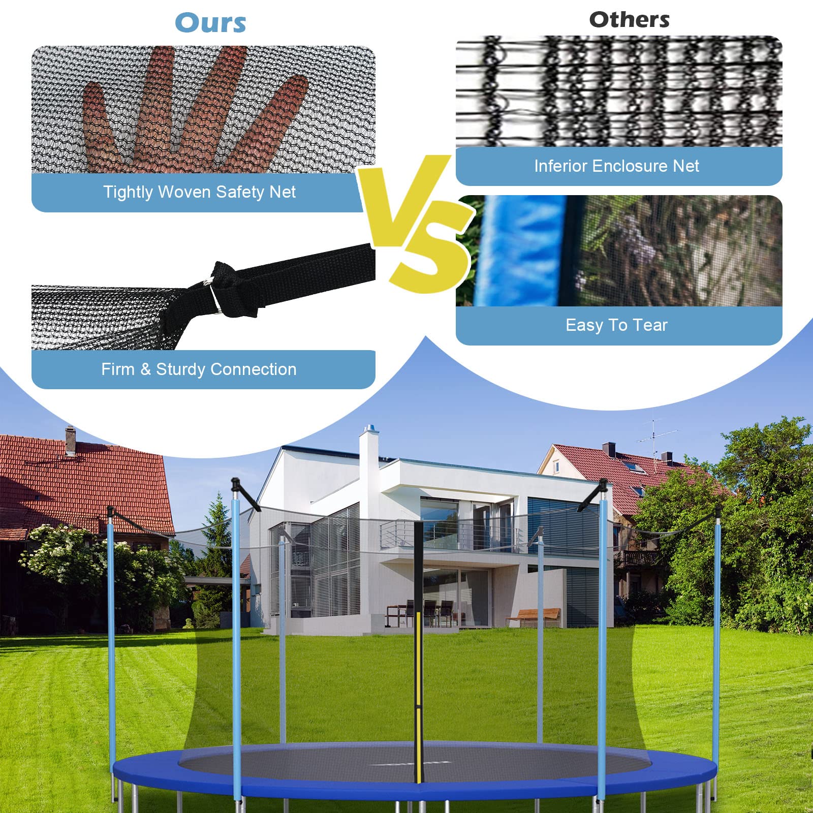 Trampoline Safety Net w/Adjustable Straps, 8 10 12 14 15 16Ft Weather-Resistant Replacement Enclosure Net