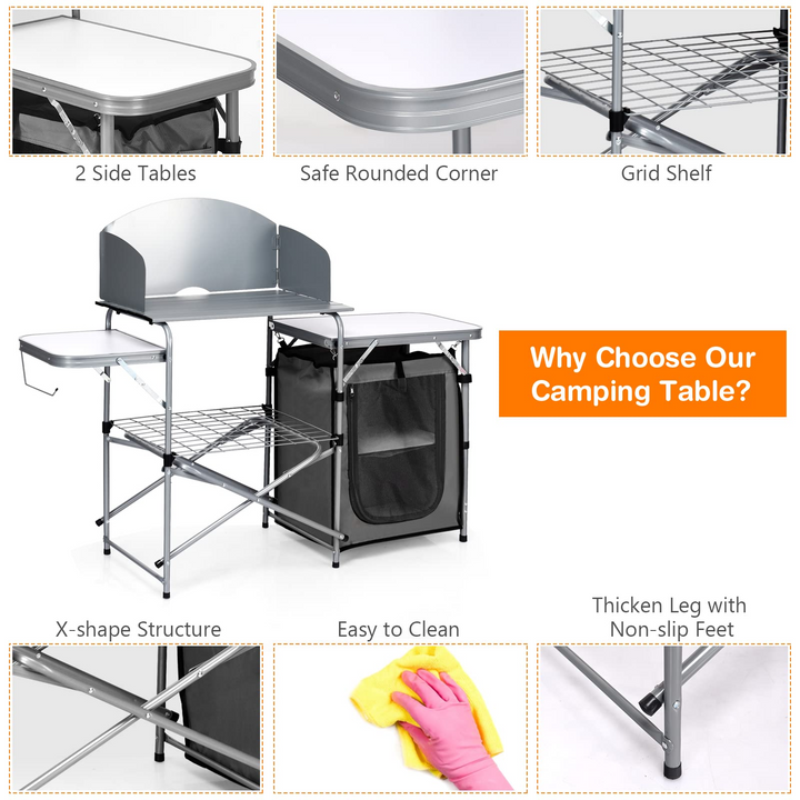 Giantex Folding Grill Table with 26'' Tabletop and Detachable Windscreen