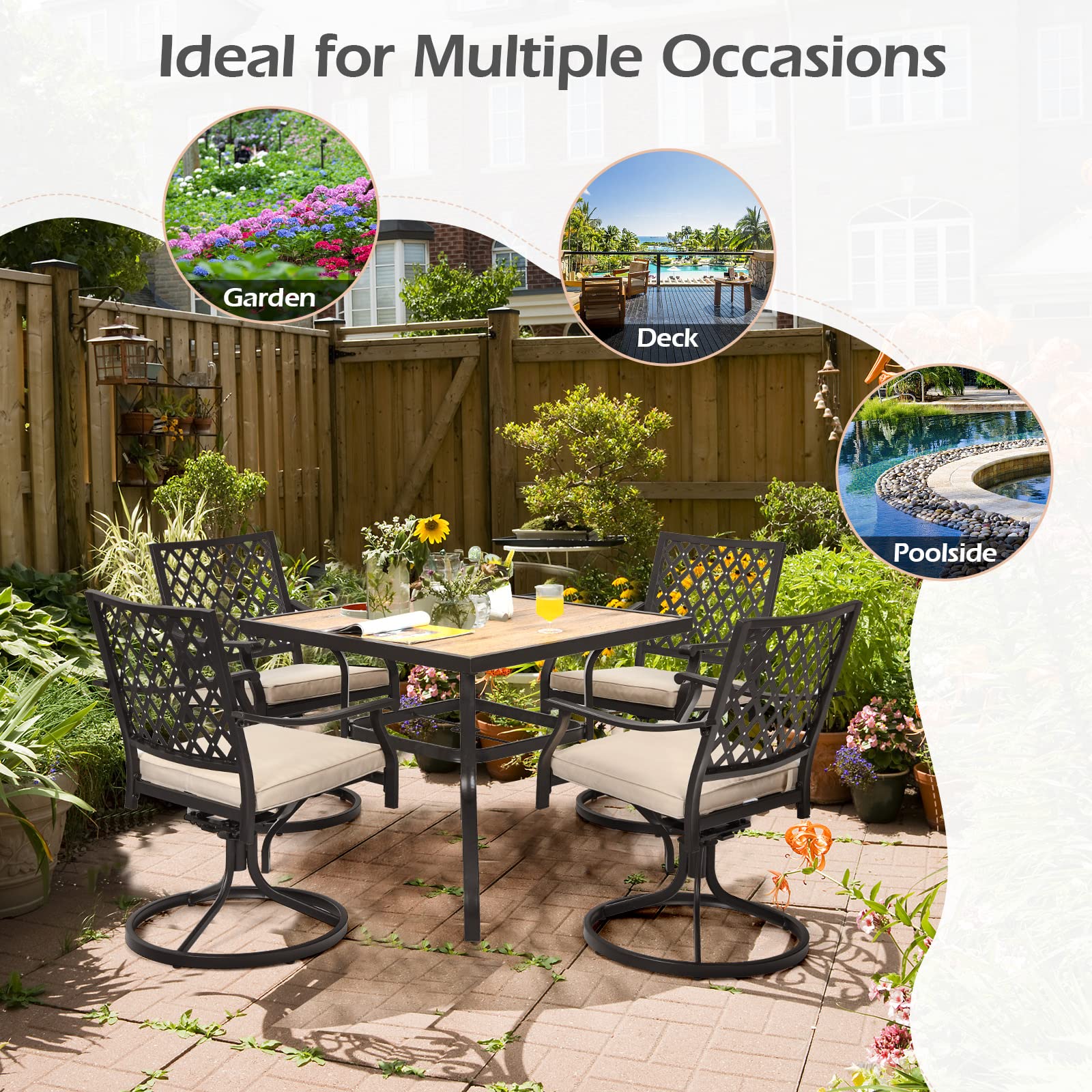 5 Piece Patio Dining Set, Outdoor Square Bistro Table for 4