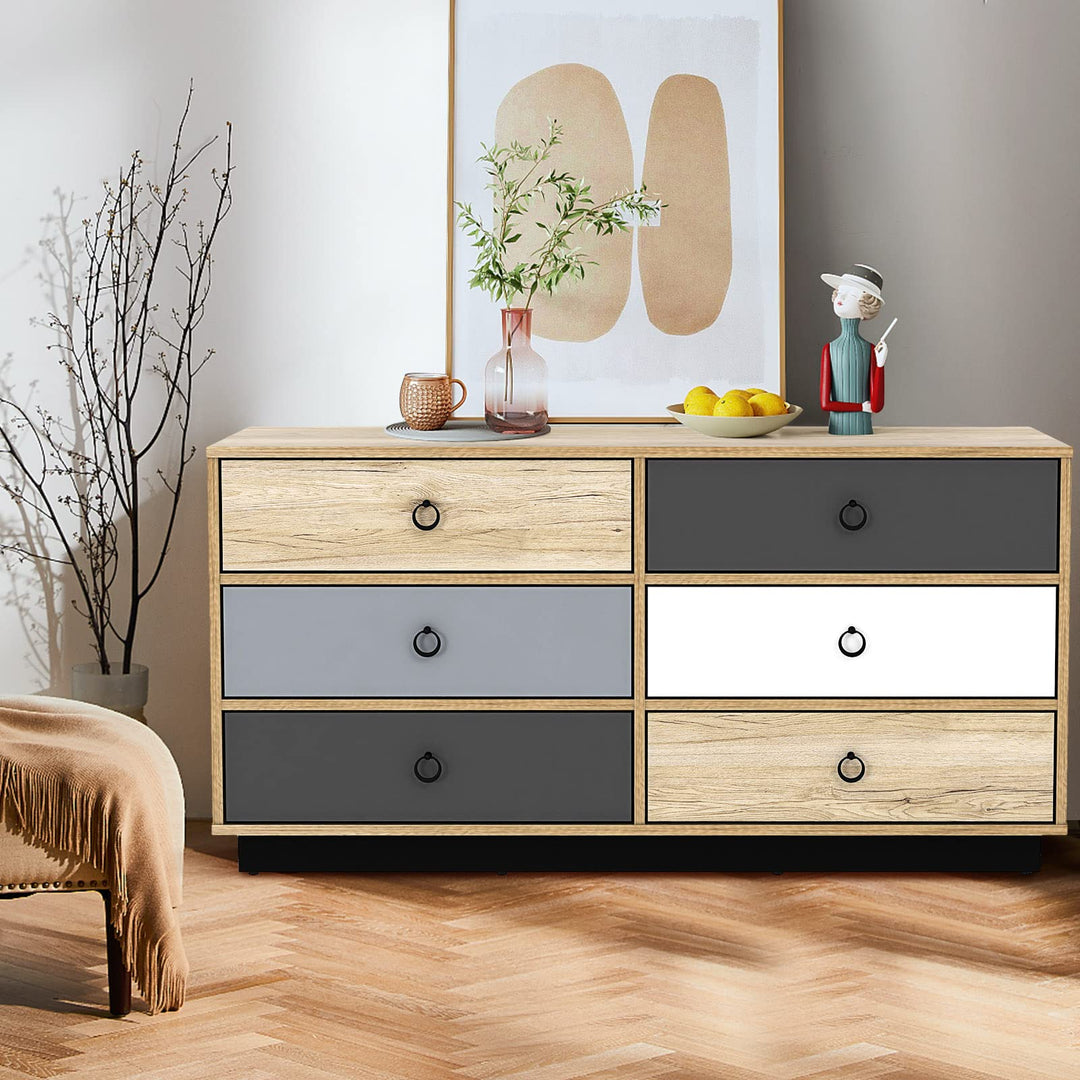 Dresser 6 Drawer Chest Accent Double Clothes Organizer Unit with Sturdy Frame