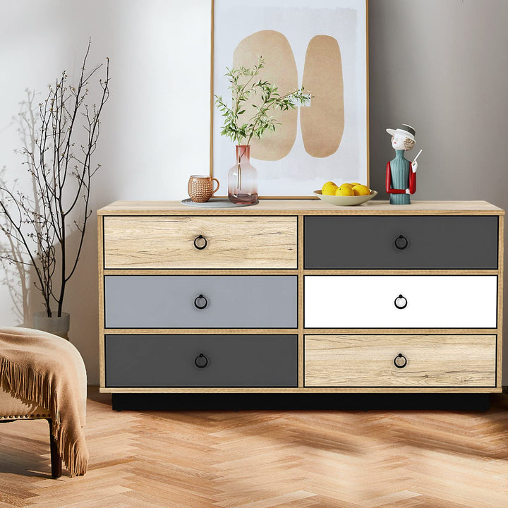 Dresser 6 Drawer Chest Accent Double Clothes Organizer Unit with Sturdy Frame