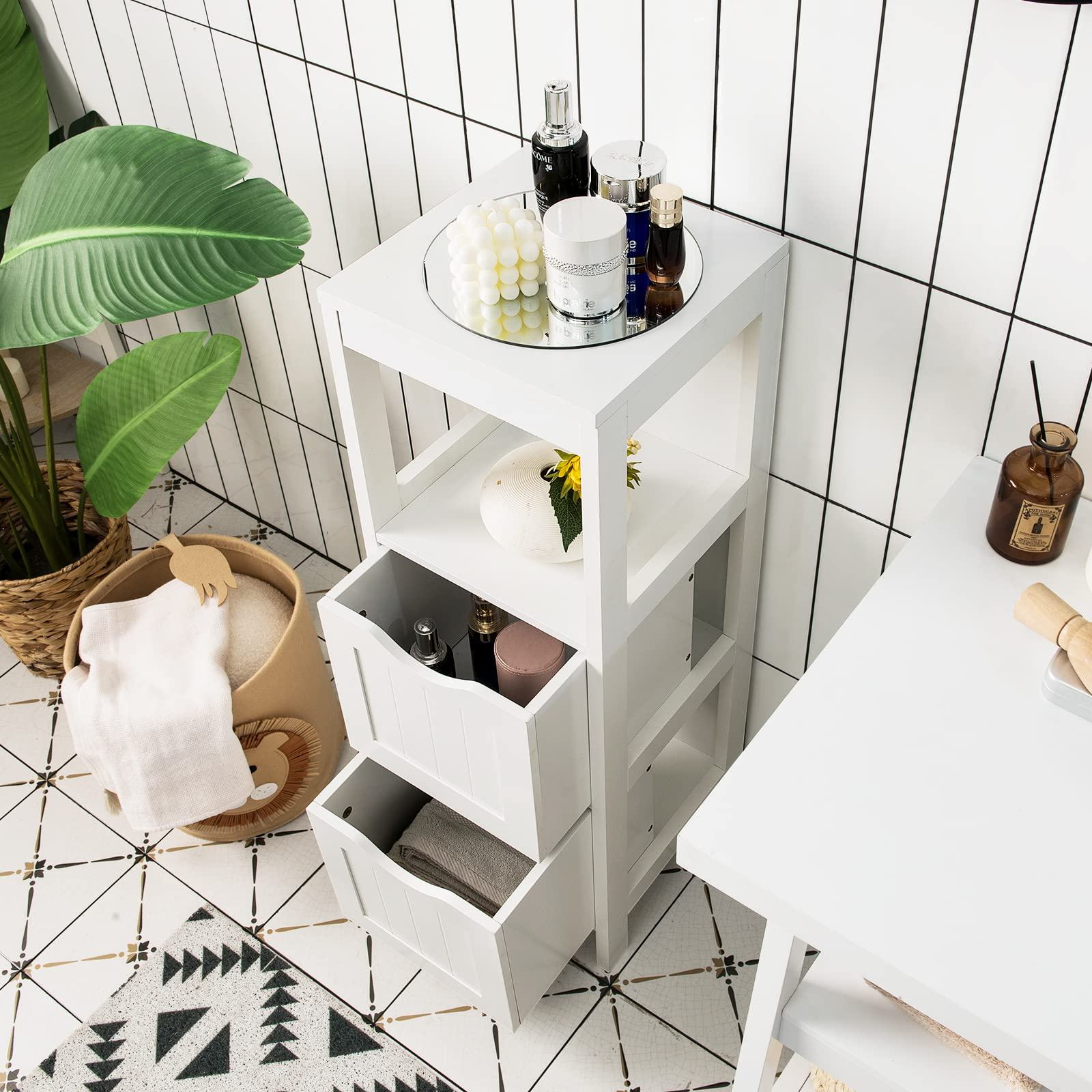 Bathroom Floor Cabinet with 2 Removable Drawers