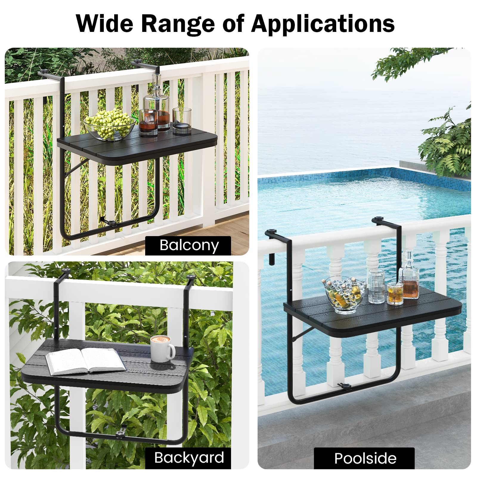 Giantex Outdoor Folding Hanging Table - Balcony Railing Table w/ 3-Level Height
