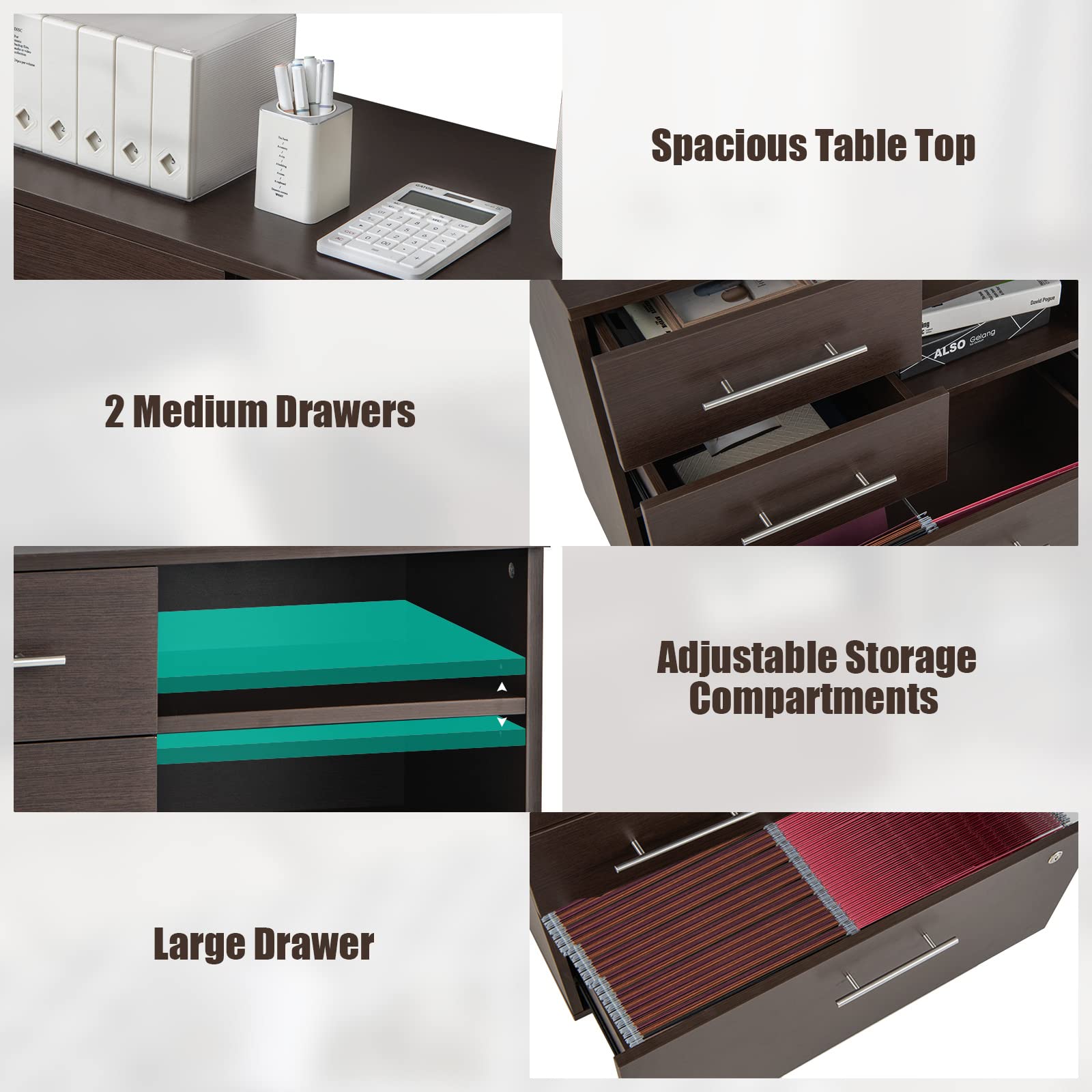 Giantex 3-Drawer Lateral File Cabinet - Under Desk Printer Stand with Storage Shelves