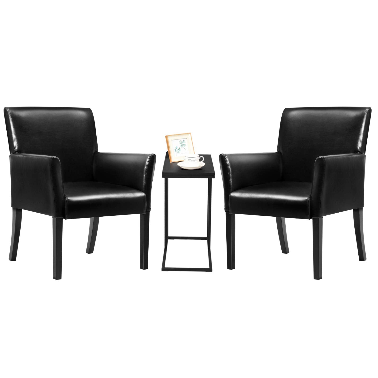 Giantex Reception Guest Chairs and C-Shaped End Table 3Pcs Set