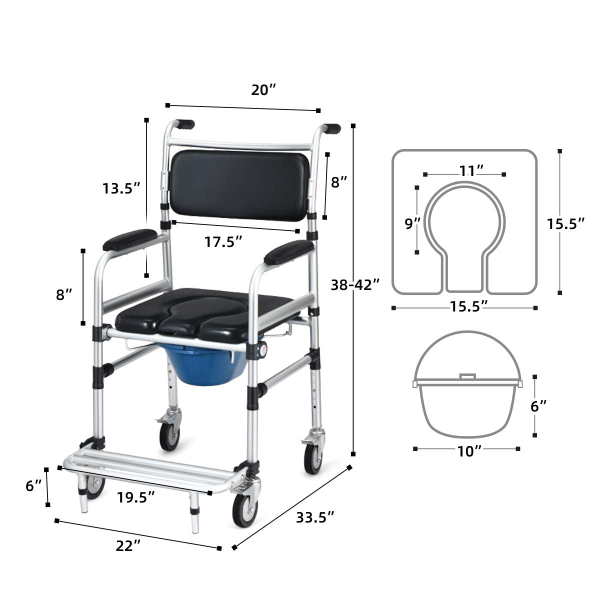 Giantex 3 in 1 Lightweight Shower Commode Wheelchair