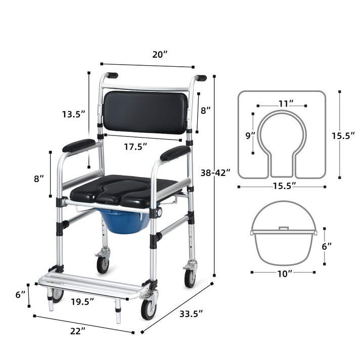 Giantex 3 in 1 Lightweight Shower Commode Wheelchair