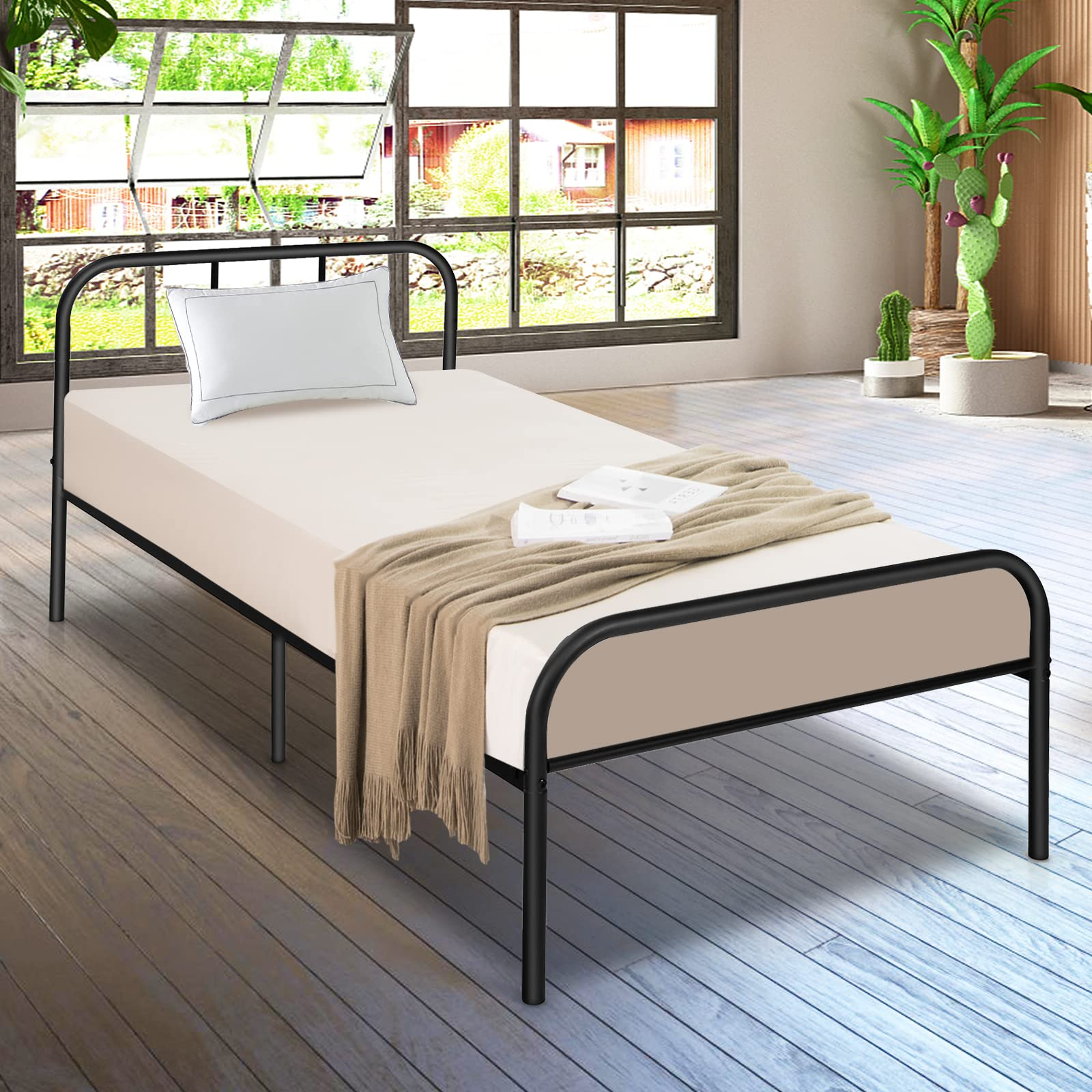 Modern Platform Bed with Curved Headboard and Footboard