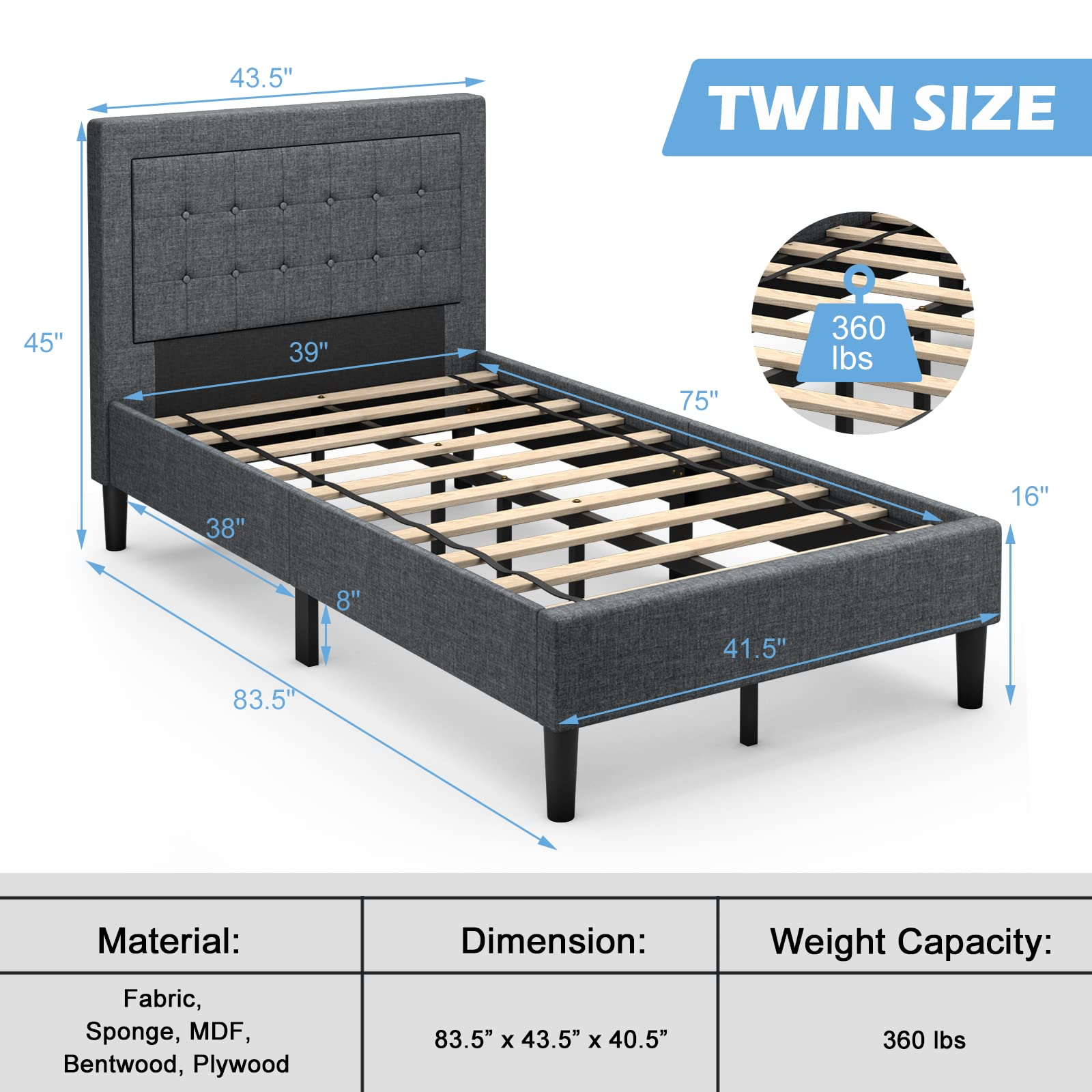 Modern Platform Bed w/Button Tufted Headboard | Upholstered Bed Frame