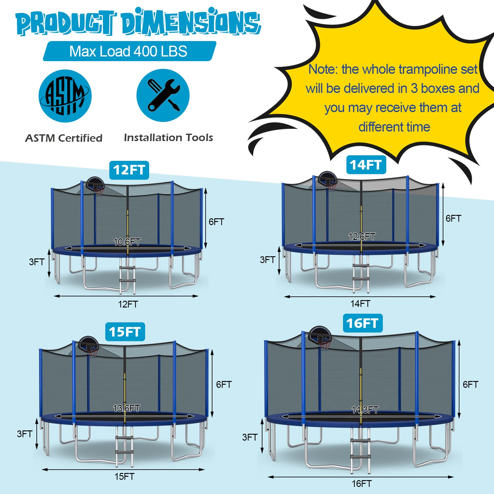 12/14/15/16FT Outdoor Recreational Trampoline for Adults Kids - Giantex