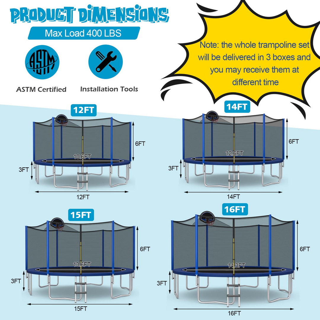 12/14/15/16FT Outdoor Recreational Trampoline for Adults Kids - Giantex