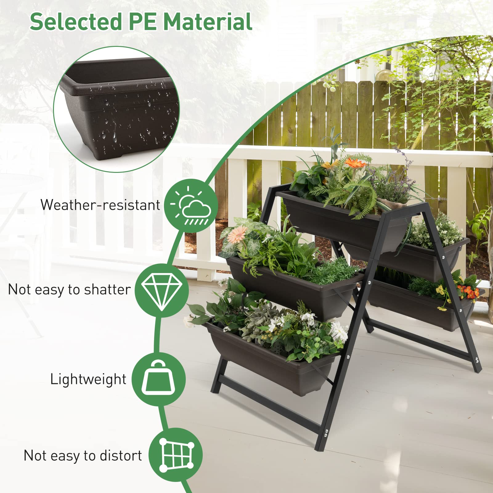 Giantex Set of 2 Vertical Raised Garden Bed, 5 Planter Boxes Container w/ Drainage Holes