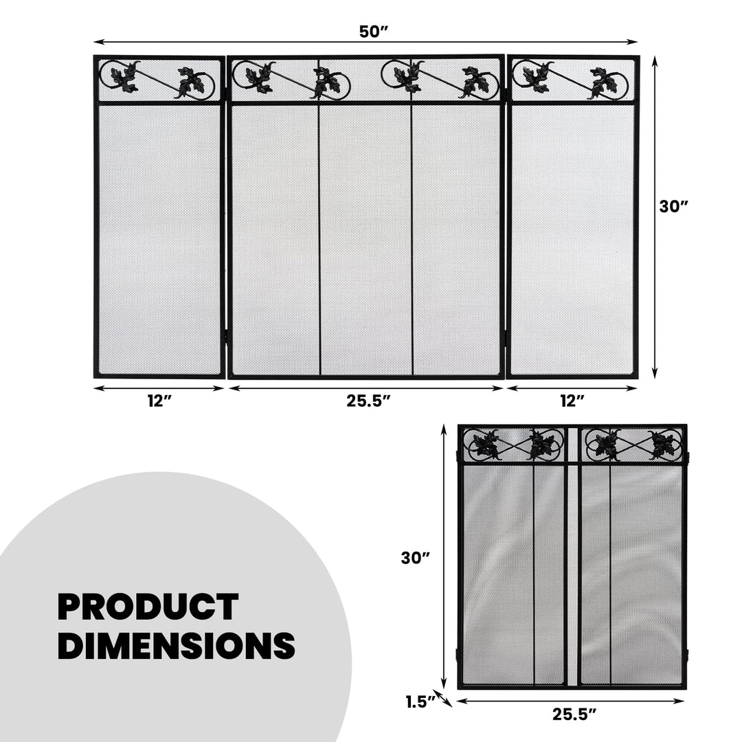 Giantex 3-Panel Fireplace Screen Black - 50 x 30 Inch Folding Antique Mesh Metal Flat Fireplace Screen