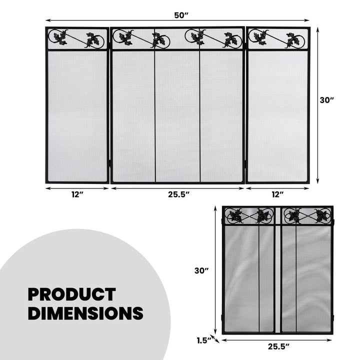 Giantex 3-Panel Fireplace Screen Black - 50 x 30 Inch Folding Antique Mesh Metal Flat Fireplace Screen