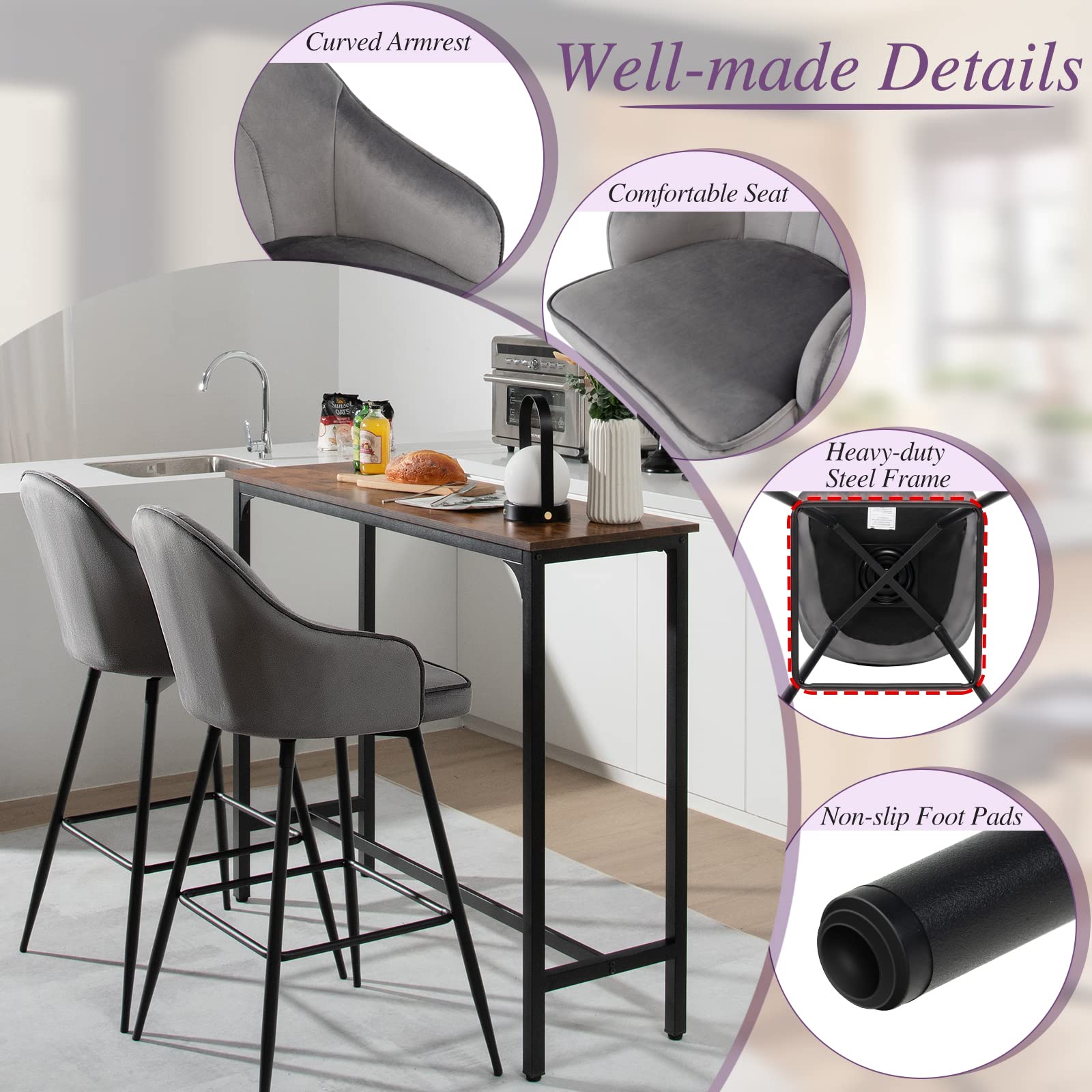 Giantex Modern Low Back Bar Chairs for Kitchen, Pub, Bistro, Grey