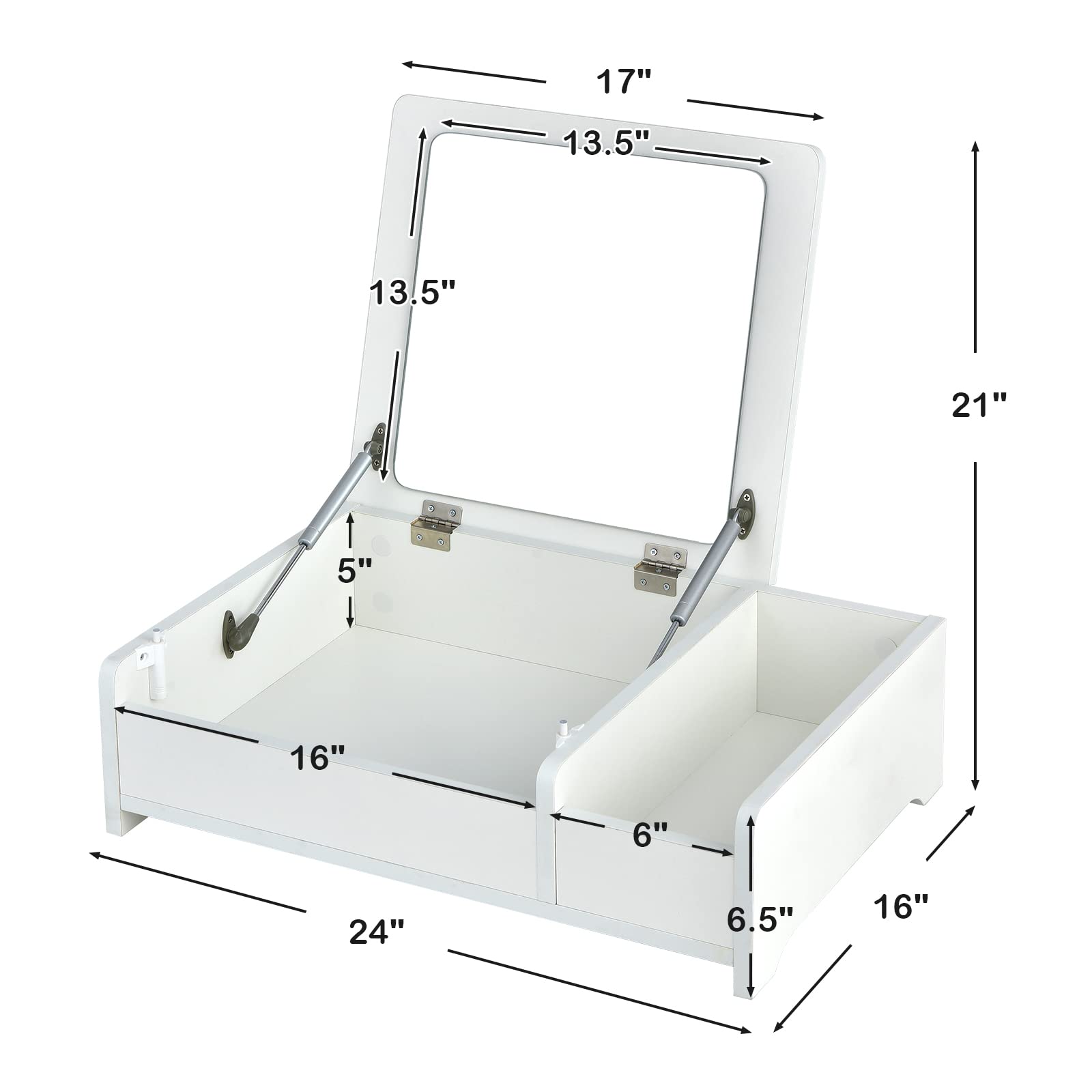 Countertop Vanity with Flip Top Mirror, 24inch Tabletop Laptop Desk with 2 Compartments Organizer