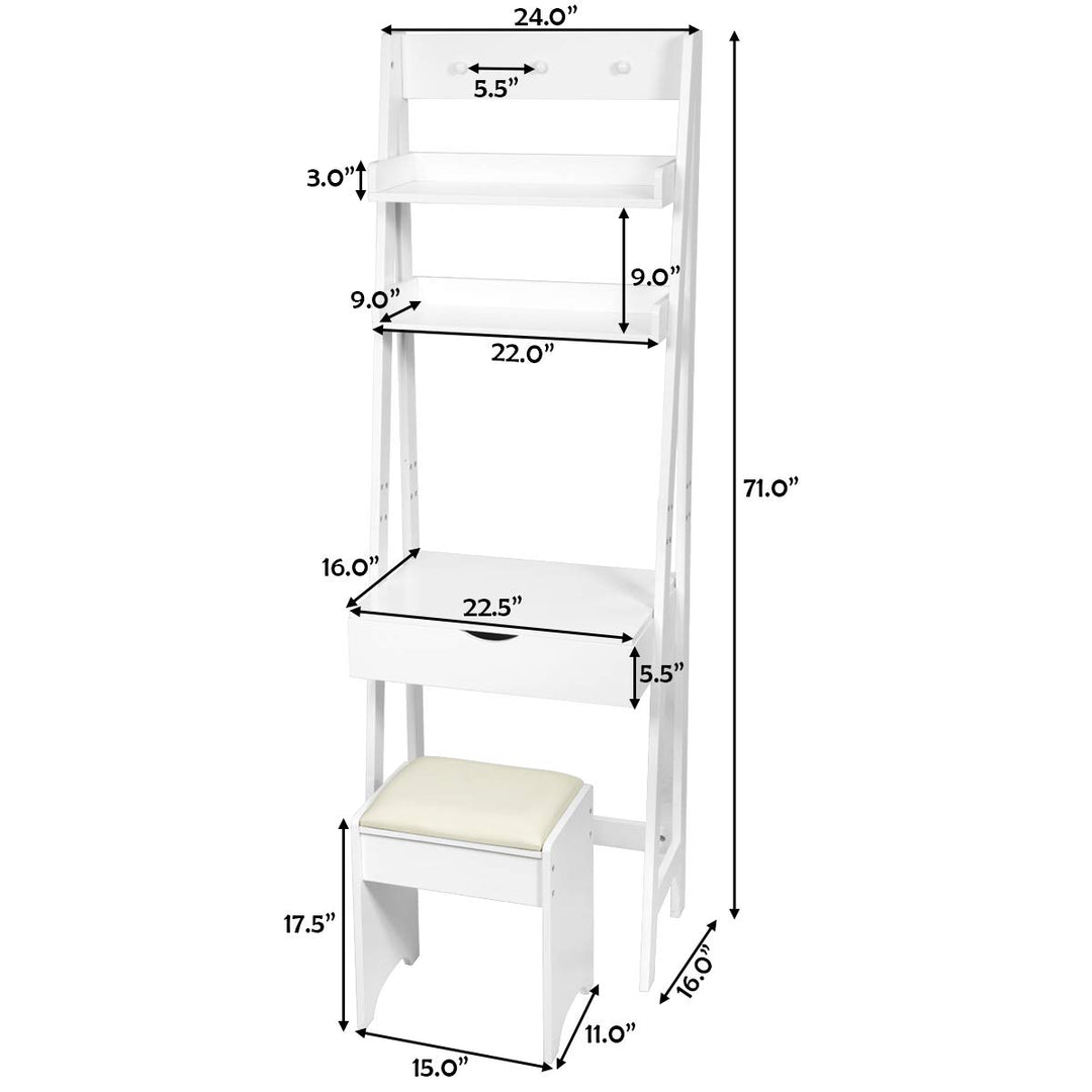CHARMAID 3-in-1 Vanity Set with Flip Top Mirror, 6 Makeup Organizers, 2 Storage Shelves