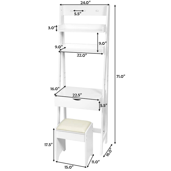 CHARMAID 3-in-1 Vanity Set with Flip Top Mirror, 6 Makeup Organizers, 2 Storage Shelves