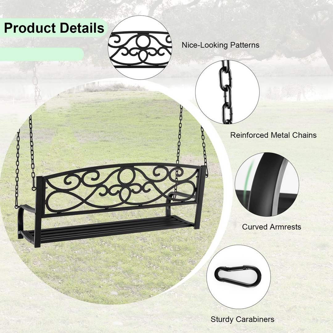 Metal Porch Swings 2 Person Outdoor Hanging Garden Bench with Sturdy Chains