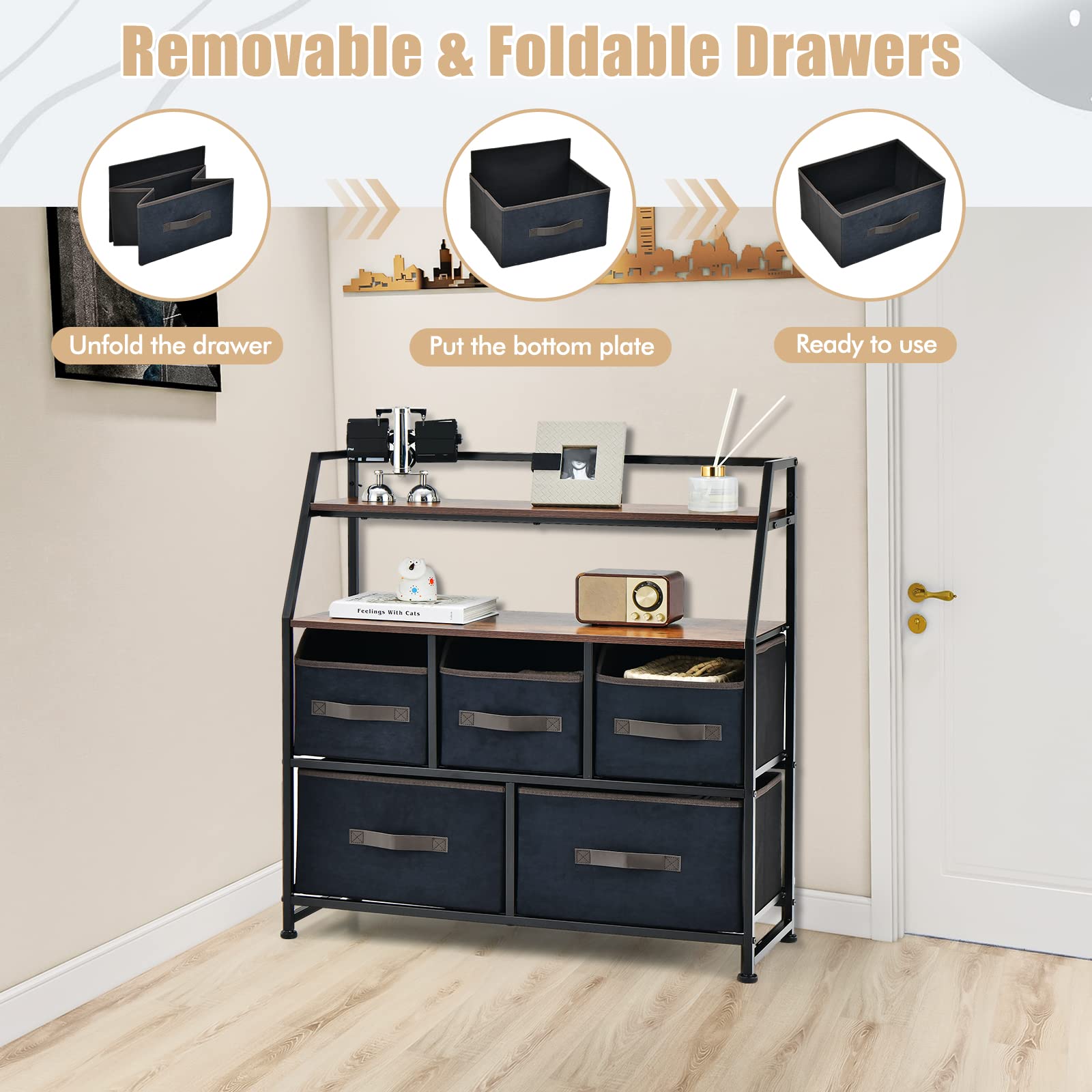 Giantex 5-Drawer Storage Dresser Organizer - Drawer Unit with Top Shelf, Anti-Toppling Design