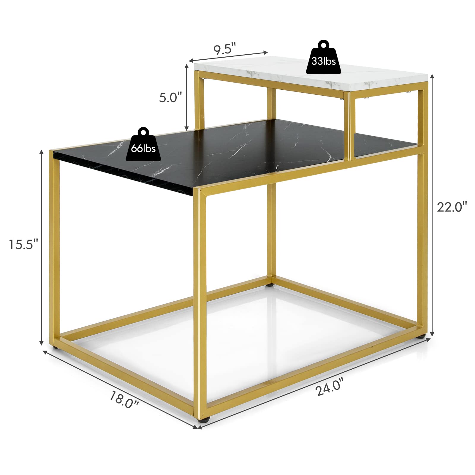 Giantex End Table, Nightstand w/Storage Shelf, 2-Tier Side Table w/Metal Frame