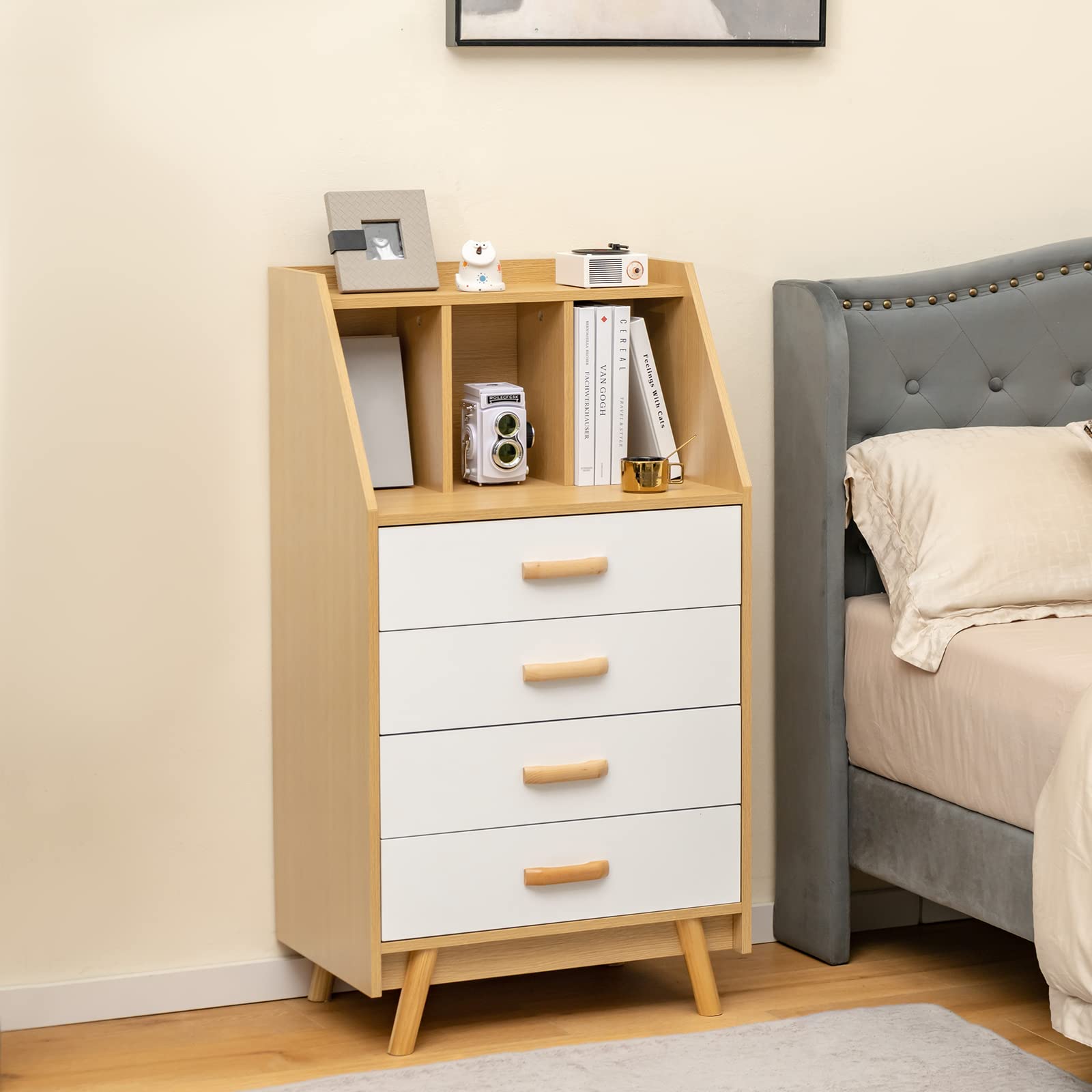 Giantex 4-Drawer Dresser Storage Cabinet - Freestanding Chest of Drawers with Countertop