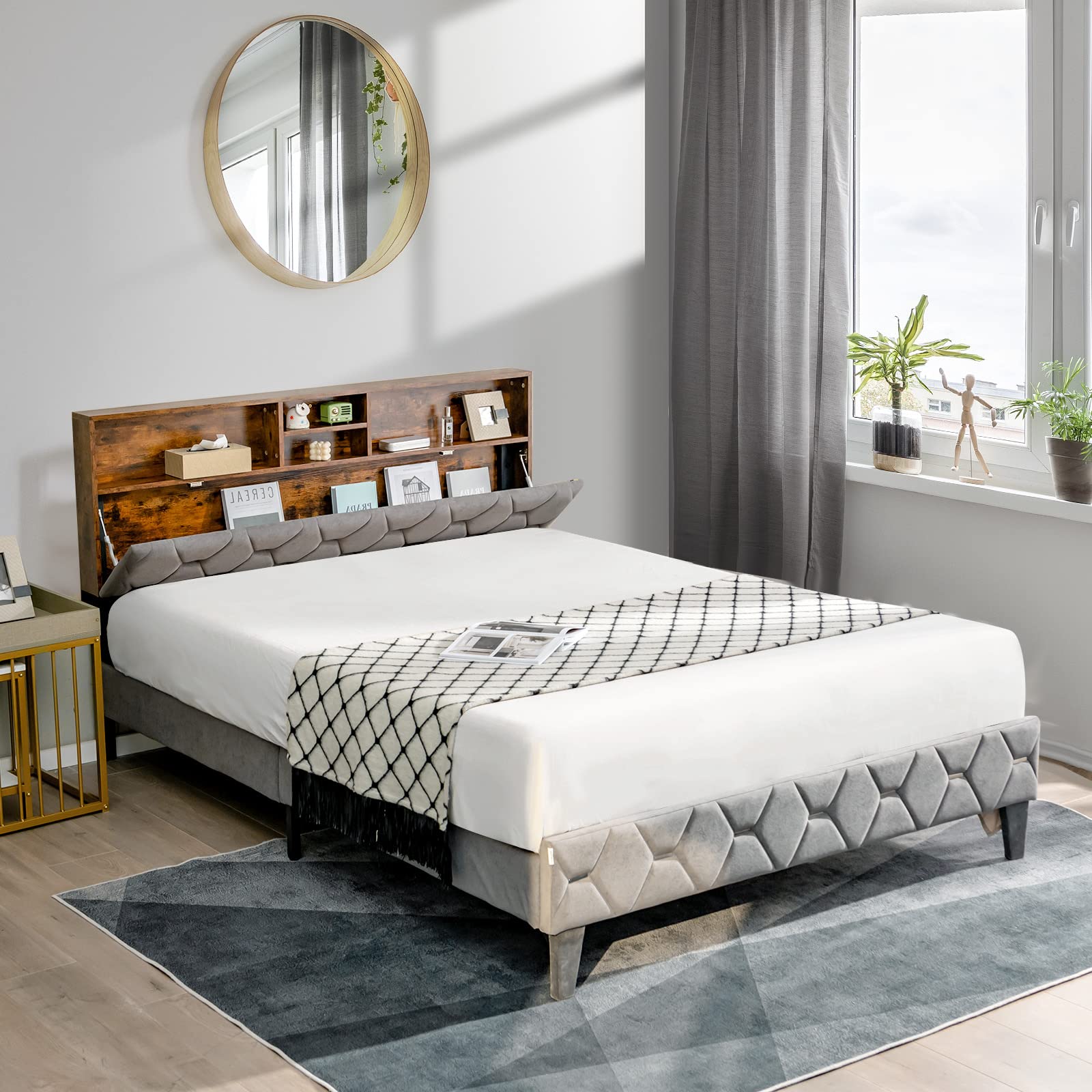 Giantex Full Size Bed Frame with Storage Headboard