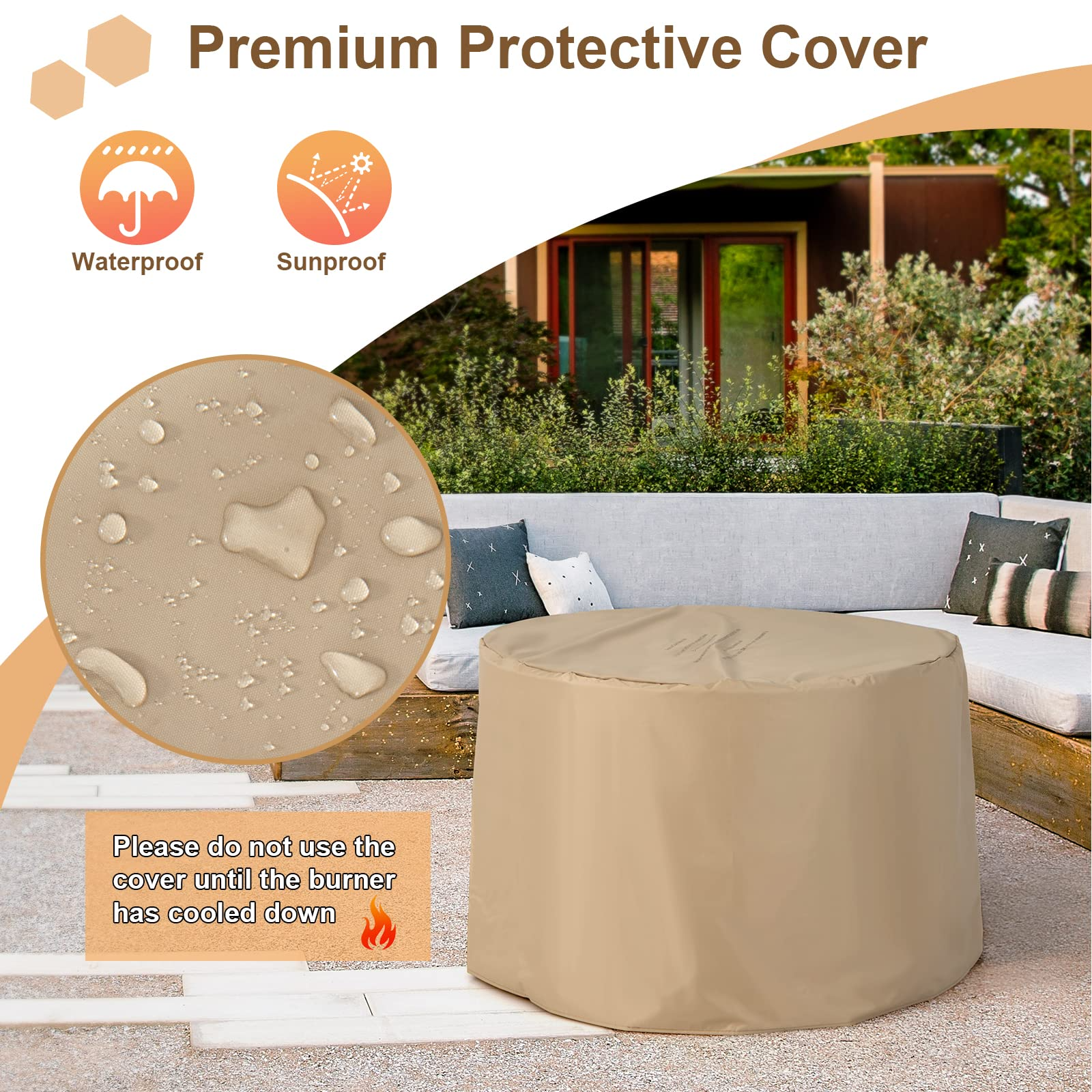 Propane Gas Fire Pit Table - 2-in-1 Outdoor 36" Round Fire Table W/ Volcanic Rock & PVC Cover