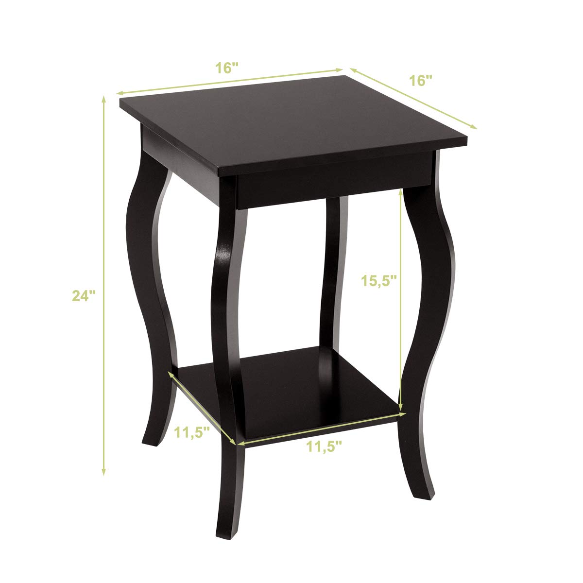 16" End Table W/Storage & Shelf Curved Legs Home Furniture for Living Room