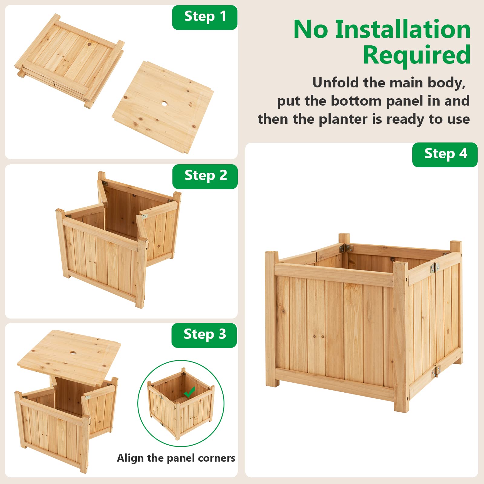 Giantex 15” Planter Raised Garden Bed - Wooden Planting Box, Outdoor Folding Square Planter