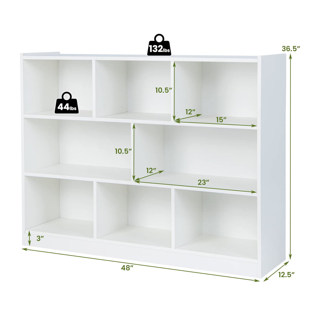8 Cube Bookcase, Freestanding 3-Tier Open Bookshelf - Giantex