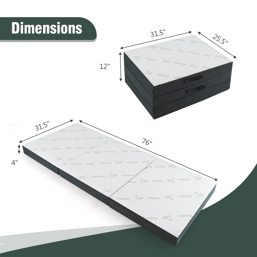 Giantex 4-Inch Tri Folding Mattress, Foam Mattress Topper with Bamboo Fiber Cover (Cot)