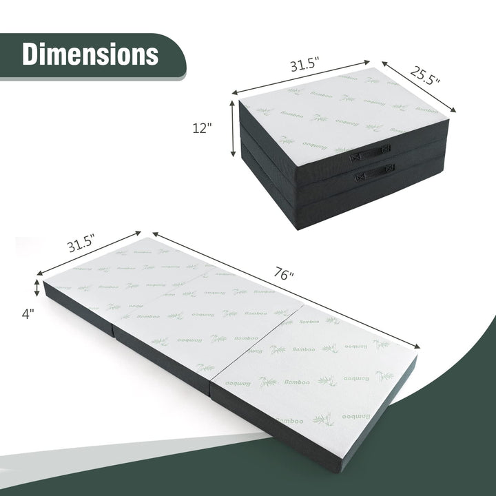 Giantex 4-Inch Tri Folding Mattress, Foam Mattress Topper with Bamboo Fiber Cover (Cot)