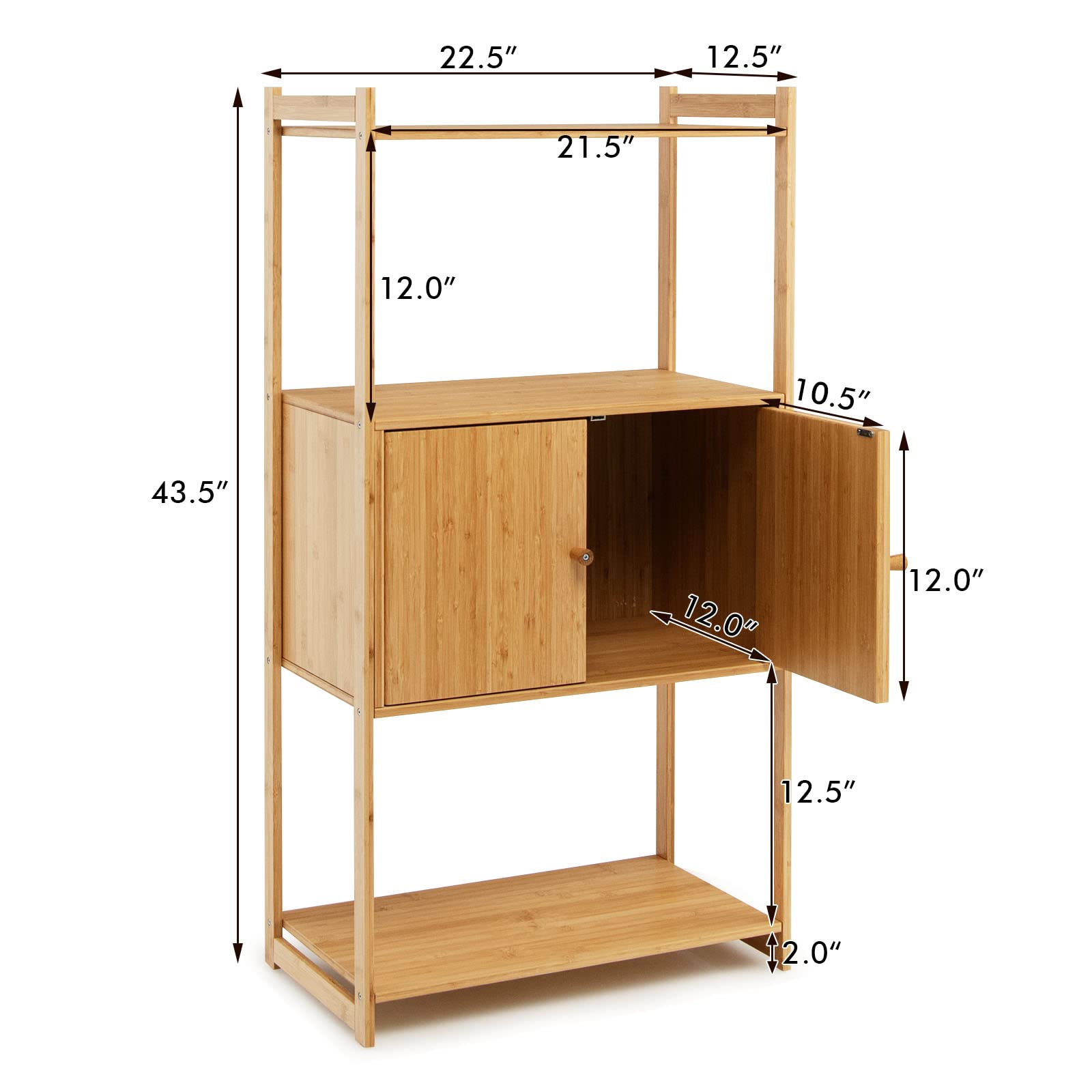 Freestanding Storage Organizer with 3 Shelves and 2-Door Large Cabinet