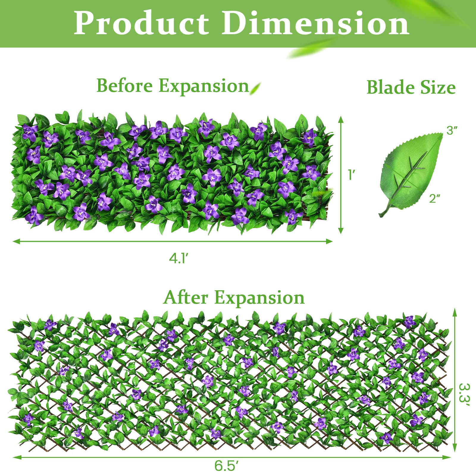 Expandable Fence with Leaves, 6.5ft Privacy Screen Decorative Fake Ivy Fencing Panel