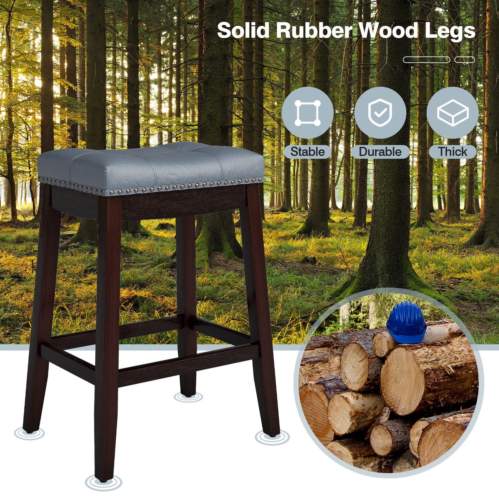 Backless Counter Stool with Footrest, Soft Seat Cushion