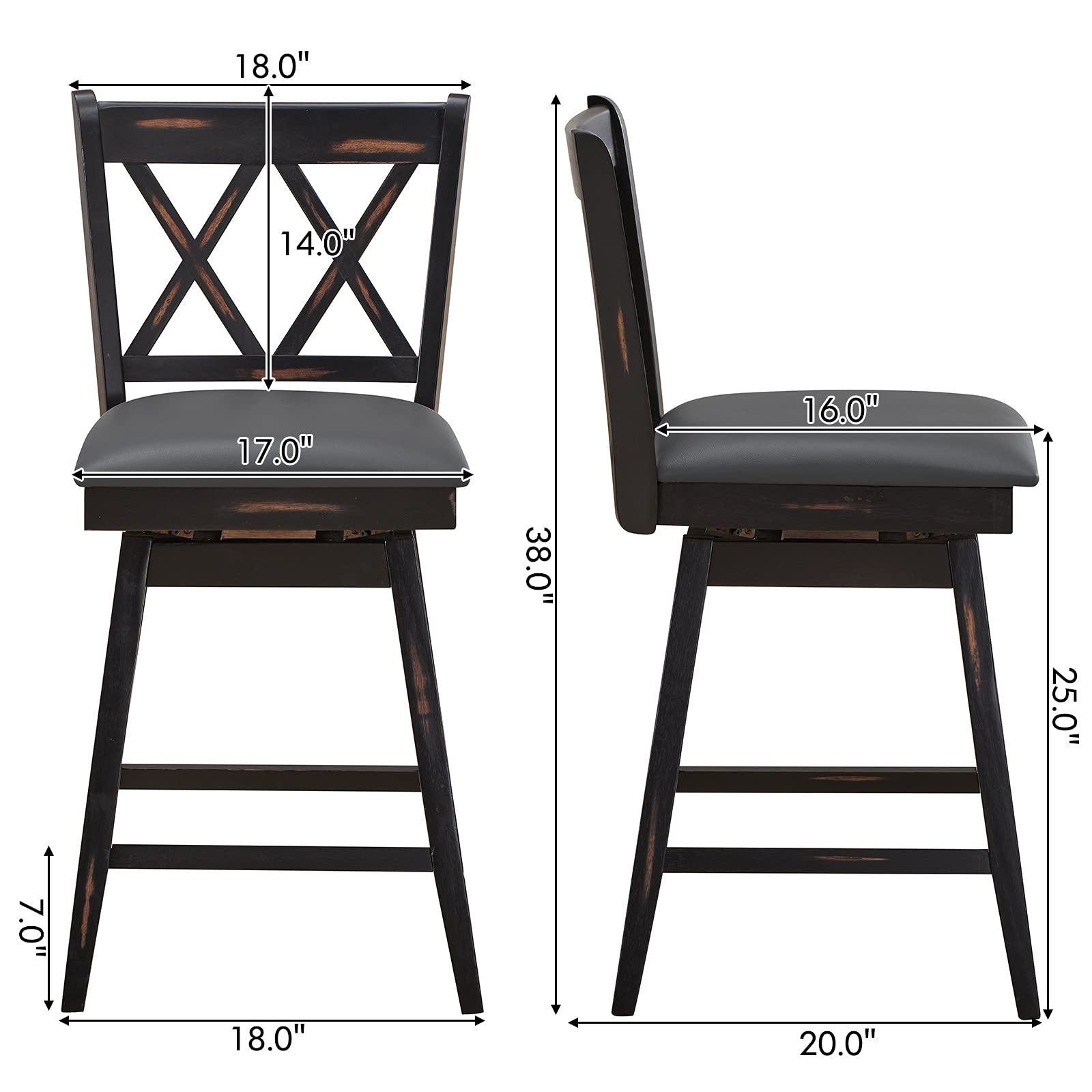 Giantex Bar Stool with Foot Rest Upholstered Cushion & Ergonomic Backrest