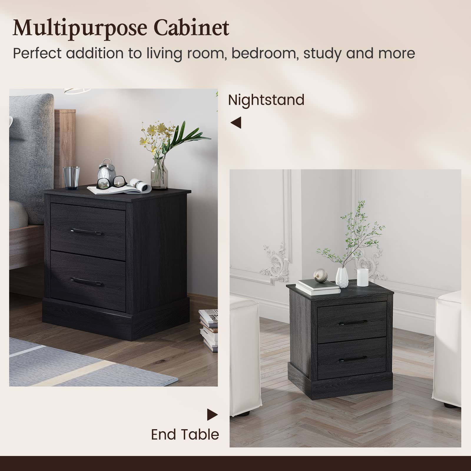 Giantex Farmhouse Nightstand Set of 2, Wood Bedside Table with 2 Storage Drawers