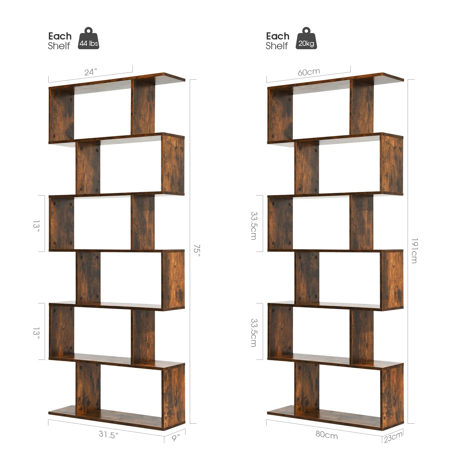Giantex Geometric Bookcase Rustic, Solid Wood S-Shaped Bookshelf