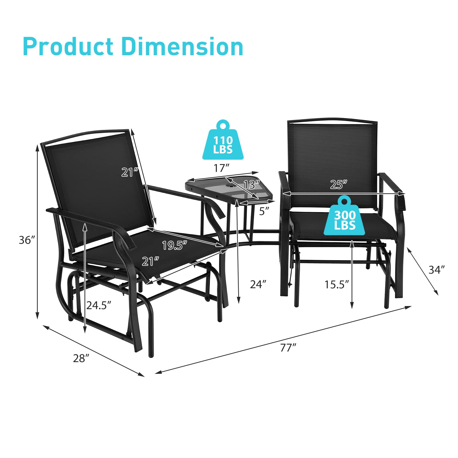 Giantex Outdoor Glider Chairs with Table & Umbrella Hole
