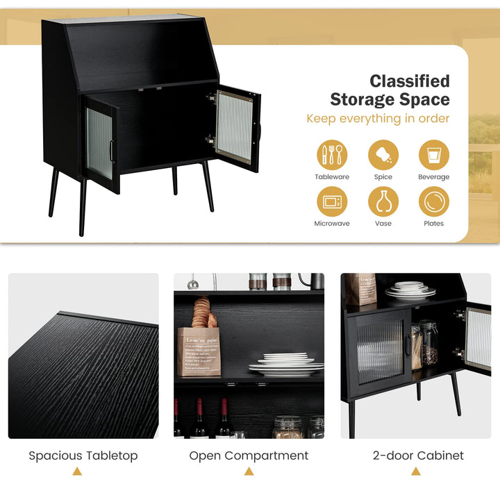 Giantex Buffet Cabinet with Storage, Farmhouse Sideboard with Open Shelves & Tempered Glass Door