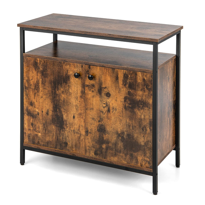 Giantex Buffet Cabinet with Shelf - 2 Door Sideboard Kitchen Storage Cupboard with Shelves (Rustic Brown)
