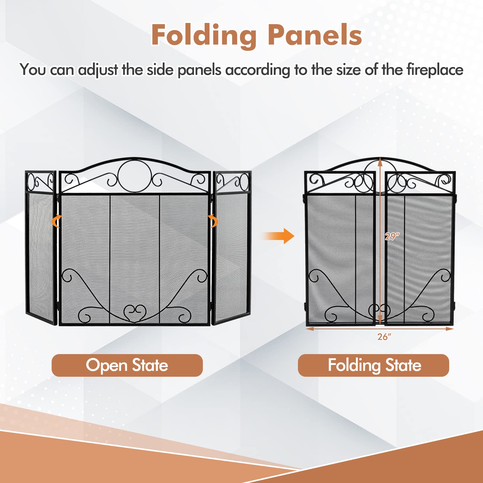 Giantex Foldable 3-Panel Fireplace Screen Black - 50x29 Inch No Assembly Required Freestanding Steel Mesh Fire Screen